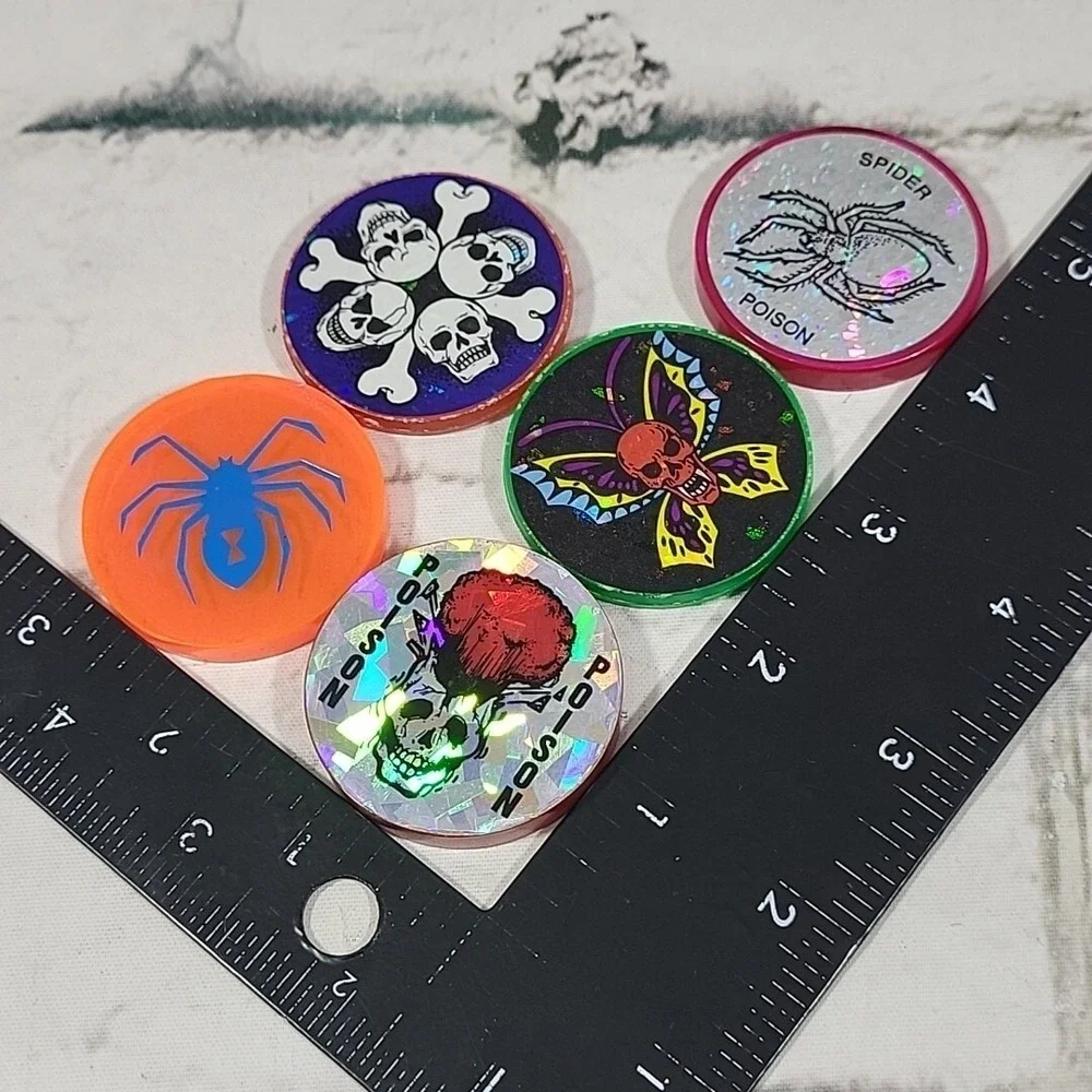 90s Pogs Poison Thick Plastic Slammers Lot Of 5 Holographic Skulls Spider